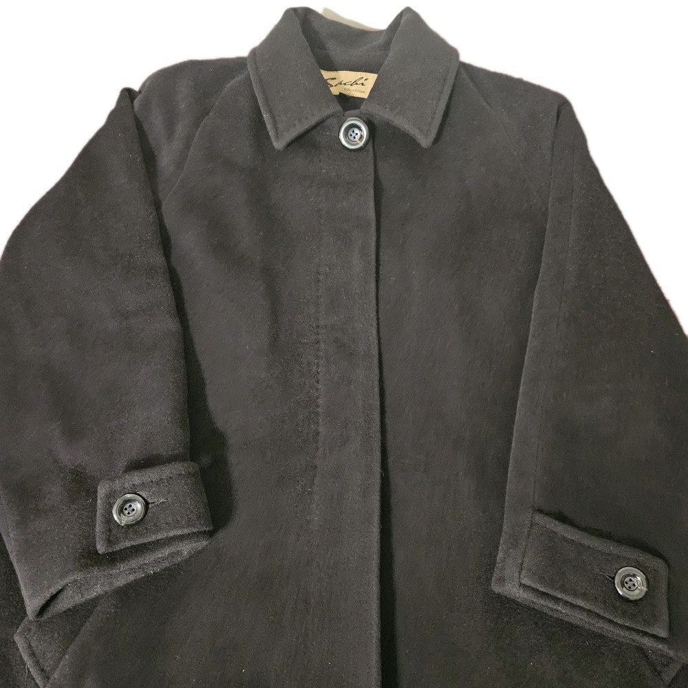 Sachi Collection Angora‎ Wool Coat Size 14 Trench Long Black Women's Rabbit
